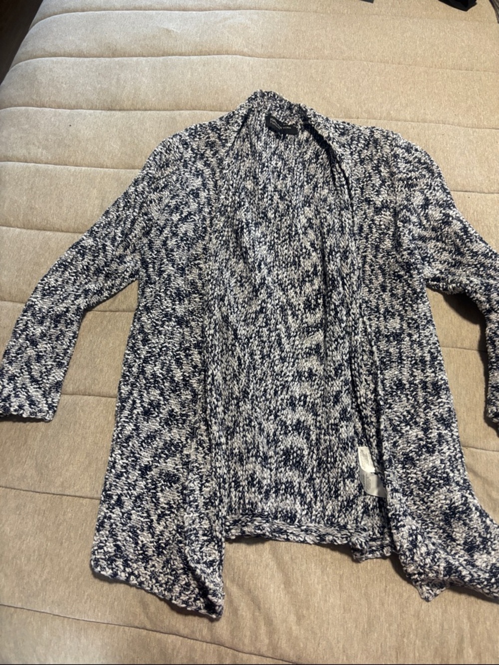 Jones New York Black and White Marled Open-Front Cardigan